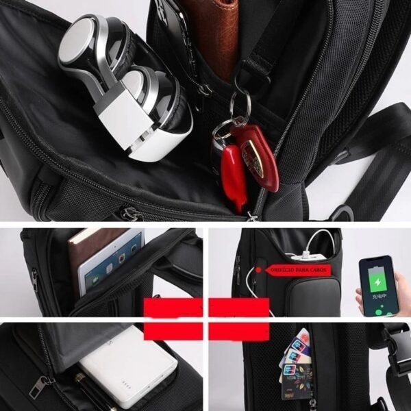 MOCHILA TRANSVERSAL MASCULINA USB ANTIFURTO - Image 15